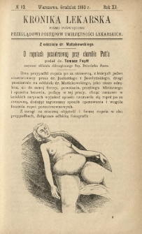 Kronika Lekarska : pismo poświęcone przeglądowi postępów umiejętności lekarskich 1890 R. 11 nr 12