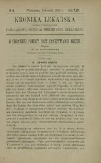 Kronika Lekarska : pismo poświęcone przeglądowi postępów umiejętności lekarskich 1892 R. 13 nr 4