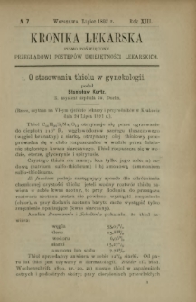 Kronika Lekarska : pismo poświęcone przeglądowi postępów umiejętności lekarskich 1892 R. 13 nr 7