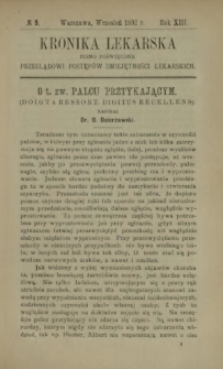 Kronika Lekarska : pismo poświęcone przeglądowi postępów umiejętności lekarskich 1892 R. 13 nr 9