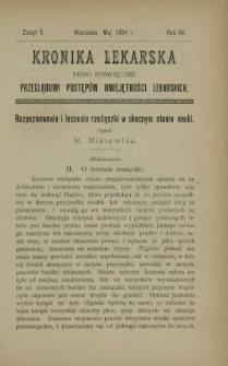 Kronika Lekarska : pismo poświęcone przeglądowi postępów umiejętności lekarskich 1894 R. 15 z. 5