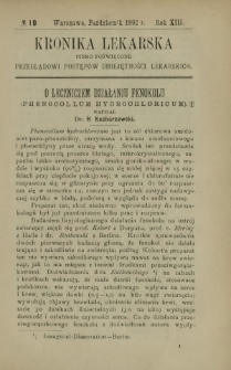 Kronika Lekarska : pismo poświęcone przeglądowi postępów umiejętności lekarskich 1892 R. 13 nr 10