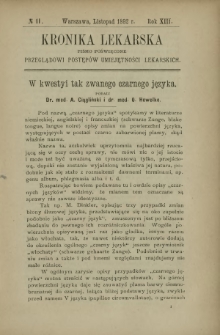Kronika Lekarska : pismo poświęcone przeglądowi postępów umiejętności lekarskich 1892 R. 13 nr 11