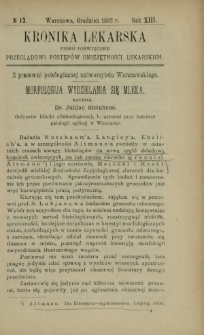 Kronika Lekarska : pismo poświęcone przeglądowi postępów umiejętności lekarskich 1892 R. 13 nr 12