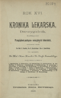 Kronika Lekarska : pismo poświęcone przeglądowi postępów umiejętności lekarskich 1895 ; spis treści rocznika XVI