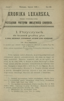 Kronika Lekarska : pismo poświęcone przeglądowi postępów umiejętności lekarskich 1895 R. 16 z. 1