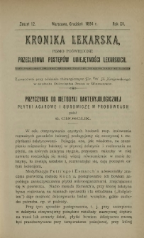 Kronika Lekarska : pismo poświęcone przeglądowi postępów umiejętności lekarskich 1894 R. 15 z. 12