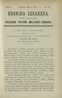 Kronika Lekarska : pismo poświęcone przeglądowi postępów umiejętności lekarskich 1895 R. 16 z. 3