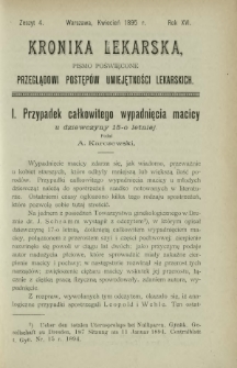Kronika Lekarska : pismo poświęcone przeglądowi postępów umiejętności lekarskich 1895 R. 16 z. 4