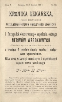Kronika Lekarska : pismo poświęcone przeglądowi postępów umiejętności lekarskich 1898 R. 19 z. 1