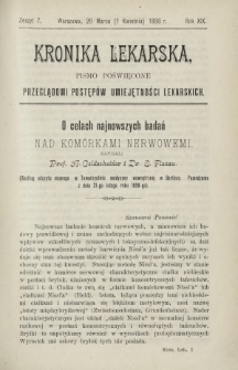 Kronika Lekarska : pismo poświęcone przeglądowi postępów umiejętności lekarskich 1898 R. 19 z. 7