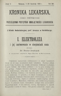Kronika Lekarska : pismo poświęcone przeglądowi postępów umiejętności lekarskich 1898 R. 19 z. 8