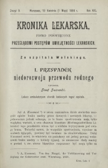 Kronika Lekarska : pismo poświęcone przeglądowi postępów umiejętności lekarskich 1898 R. 19 z. 9
