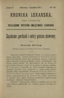 Kronika Lekarska : pismo poświęcone przeglądowi postępów umiejętności lekarskich 1895 R. 16 z. 15