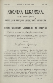 Kronika Lekarska : pismo poświęcone przeglądowi postępów umiejętności lekarskich 1898 R. 19 z. 10
