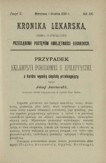 Kronika Lekarska : pismo poświęcone przeglądowi postępów umiejętności lekarskich 1895 R. 16 z. 17