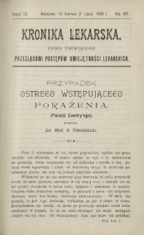 Kronika Lekarska : pismo poświęcone przeglądowi postępów umiejętności lekarskich 1898 R. 19 z. 13