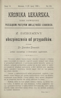 Kronika Lekarska : pismo poświęcone przeglądowi postępów umiejętności lekarskich 1898 R. 19 z. 14