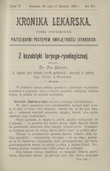 Kronika Lekarska : pismo poświęcone przeglądowi postępów umiejętności lekarskich 1898 R. 19 z. 15