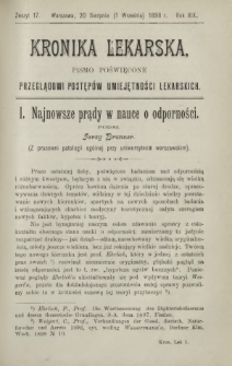 Kronika Lekarska : pismo poświęcone przeglądowi postępów umiejętności lekarskich 1898 R. 19 z. 17