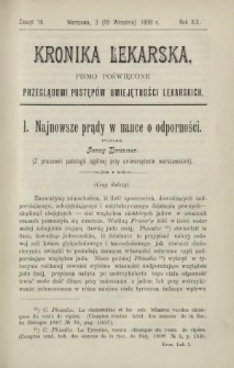 Kronika Lekarska : pismo poświęcone przeglądowi postępów umiejętności lekarskich 1898 R. 19 z. 18