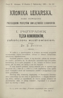 Kronika Lekarska : pismo poświęcone przeglądowi postępów umiejętności lekarskich 1898 R. 19 z. 19
