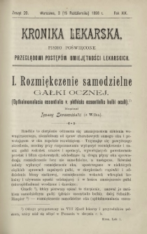 Kronika Lekarska : pismo poświęcone przeglądowi postępów umiejętności lekarskich 1898 R. 19 z. 20