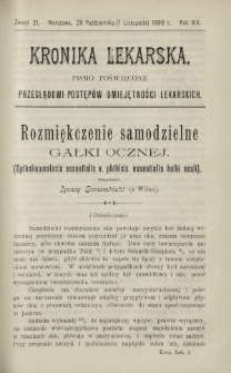 Kronika Lekarska : pismo poświęcone przeglądowi postępów umiejętności lekarskich 1898 R. 19 z. 21