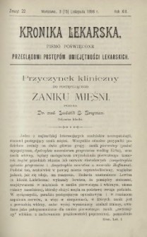 Kronika Lekarska : pismo poświęcone przeglądowi postępów umiejętności lekarskich 1898 R. 19 z. 22