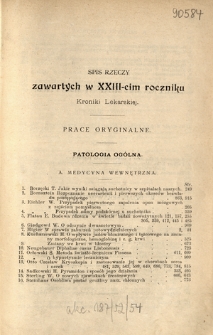 Kronika Lekarska : pismo poświęcone przeglądowi postępów umiejętności lekarskich 1902 ; spis treści rocznika XXIII
