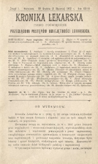 Kronika Lekarska : pismo poświęcone przeglądowi postępów umiejętności lekarskich 1902 R. 23 nr 1