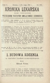 Kronika Lekarska : pismo poświęcone przeglądowi postępów umiejętności lekarskich 1902 R. 23 nr 4