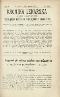 Kronika Lekarska : pismo poświęcone przeglądowi postępów umiejętności lekarskich 1902 R. 23 nr 6