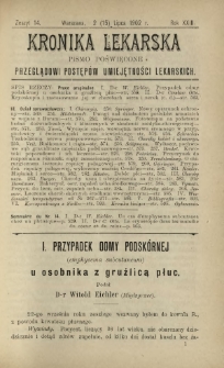 Kronika Lekarska : pismo poświęcone przeglądowi postępów umiejętności lekarskich 1902 R. 23 nr 14
