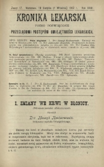 Kronika Lekarska : pismo poświęcone przeglądowi postępów umiejętności lekarskich 1902 R. 23 nr 17