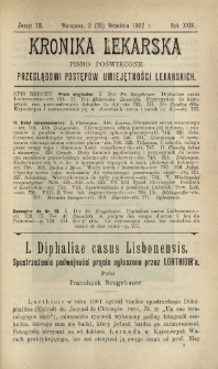 Kronika Lekarska : pismo poświęcone przeglądowi postępów umiejętności lekarskich 1902 R. 23 nr 18