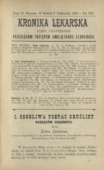 Kronika Lekarska : pismo poświęcone przeglądowi postępów umiejętności lekarskich 1902 R. 23 nr 19