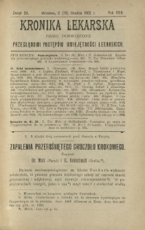 Kronika Lekarska : pismo poświęcone przeglądowi postępów umiejętności lekarskich 1902 R. 23 nr 24