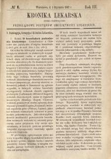 Kronika Lekarska : pismo poświęcone przeglądowi postępów umiejętności lekarskich 1882 R. 3 nr 1