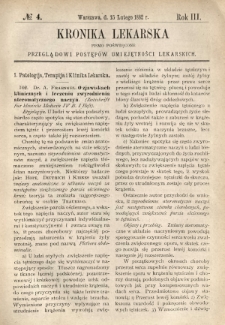 Kronika Lekarska : pismo poświęcone przeglądowi postępów umiejętności lekarskich 1882 R. 3 nr 4