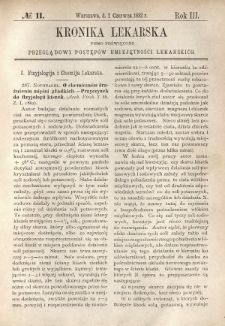 Kronika Lekarska : pismo poświęcone przeglądowi postępów umiejętności lekarskich 1882 R. 3 nr 11