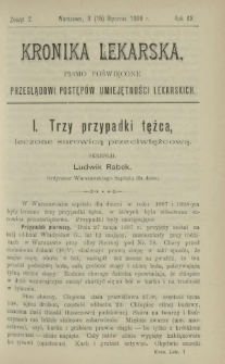 Kronika Lekarska : pismo poświęcone przeglądowi postępów umiejętności lekarskich 1899 R. 20 z. 2