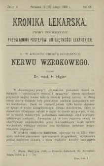 Kronika Lekarska : pismo poświęcone przeglądowi postępów umiejętności lekarskich 1899 R. 20 z. 4
