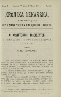 Kronika Lekarska : pismo poświęcone przeglądowi postępów umiejętności lekarskich 1899 R. 20 z. 5