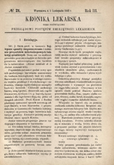 Kronika Lekarska : pismo poświęcone przeglądowi postępów umiejętności lekarskich 1882 R. 3 nr 21