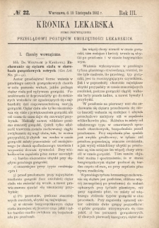 Kronika Lekarska : pismo poświęcone przeglądowi postępów umiejętności lekarskich 1882 R. 3 nr 22