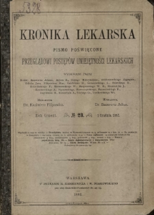 Kronika Lekarska : pismo poświęcone przeglądowi postępów umiejętności lekarskich 1882 R. 3 nr 23