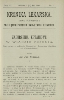 Kronika Lekarska : pismo poświęcone przeglądowi postępów umiejętności lekarskich 1899 R. 20 z. 10