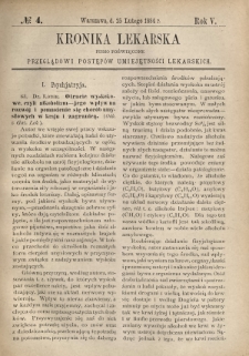 Kronika Lekarska : pismo poświęcone przeglądowi postępów umiejętności lekarskich 1884 R. 5 nr 4