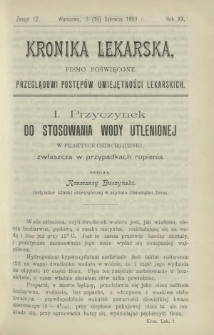 Kronika Lekarska : pismo poświęcone przeglądowi postępów umiejętności lekarskich 1899 R. 20 z. 12